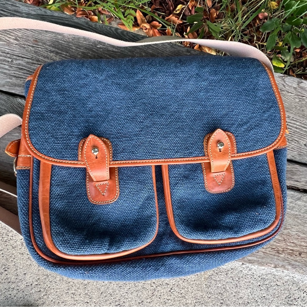 Barneys New York Coop Messenger Bag Blue Brown Vintage B2-21